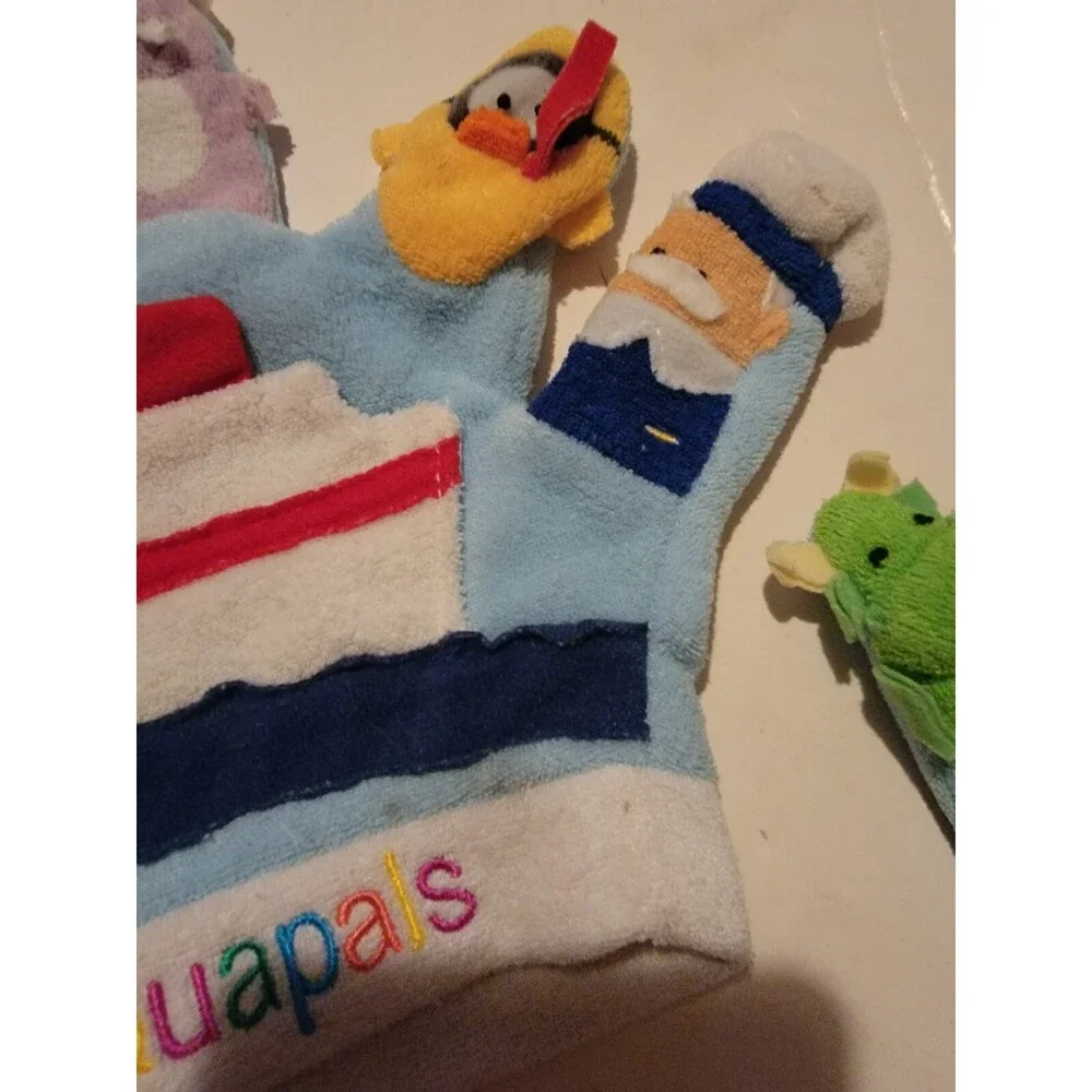 Lot Of 2 Baby Hand Puppets Wash Cloth Characters Bath Aqua Pals